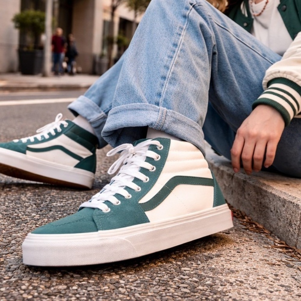 Vans Sk8 Hi Suede Canvas High Top Sneakers 8 9.5 Teal White Skate Streetwear